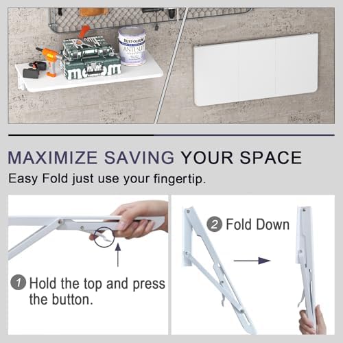 TEAMIX Wall Mounted Folding Desk for Small Spaces - White, 29.9 x 15.7inch