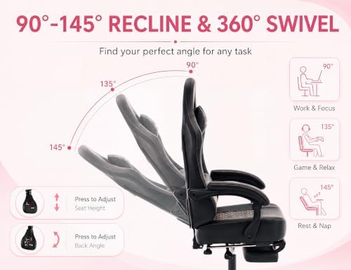 Mistpeople Gaming Chair, Ergonomic High Back Computer Chair with Footrest, Lumbar Support & Pocket Spring Cushion, Comfortable Swivel Home Office Desk Chair for Adults