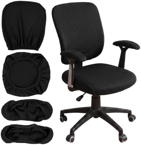 Office Chair Covers Set, Stretch Seat Covers for Chairs Cushion, Computer Chair Cover with Armrest Covers, Gaming Chair Cover Accessories Slipcovers Pads Office Cushion Backrest(Black)