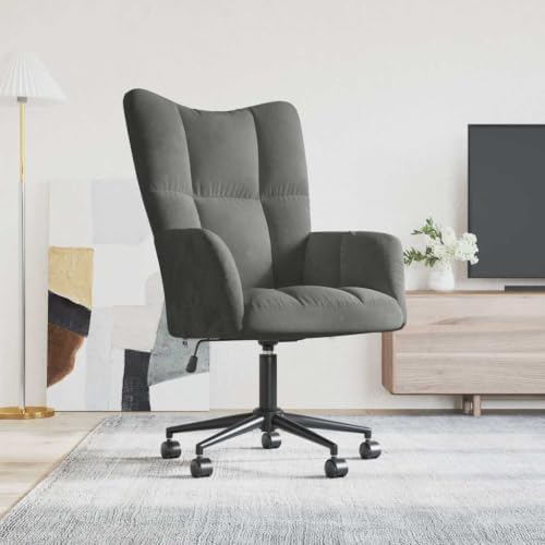 Dark Gray Velvet Relaxing Chair with Adjustable Height and Swivel