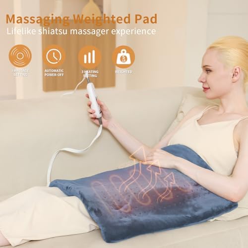 Massaging Weighted Heating Pad for Back Pain Relief,12"*24",Denim Blue