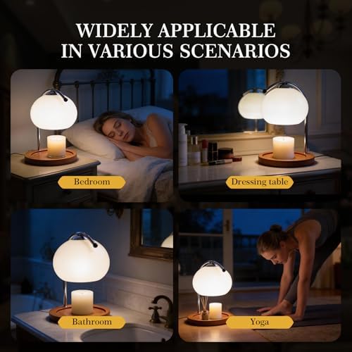 Topyond Aroma Wax Melting Lamp Retro Wood Storage Tray Glass Candle Warmer Desk Lamp Bedroom Bedside Ambient Table Lamp Home Decor
