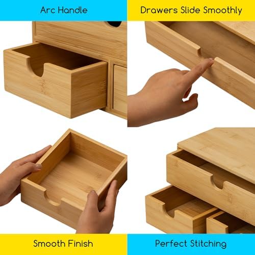MEEDEN Bamboo Desk Organizer with Drawers: Desktop Storage Container