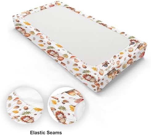 Cartoon Thanksgiving Turkey Pumpkin Mushroom Pattern Baby Changing Pad Cover, Unisex Fall Winter Nursery Diaper Changing Table Pad Mat Sheet for Boys Girls-16x32
