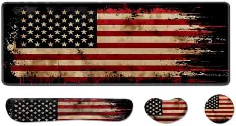 Desk Pad and Keyboard Wrist Rest, Large Mouse Pad + Keyboard Pad+Mouse Wrist Support, Non-Slip Desk Mat Protector for Office, Home 31.5×11.8 Inches National Flag