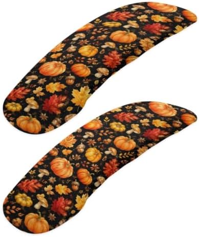 2 Piece Office Chair Arm Rest Covers Pumpkin Maple Leaf Printed Anti-Dust Removable Gaming Chair Arm Rest Covers with Elastic Band Washable Home Decorative Accessories