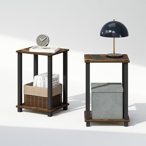 Furinno Simplistic Set of 2 Toolless 2-Tier Night Stand, Amber Pine