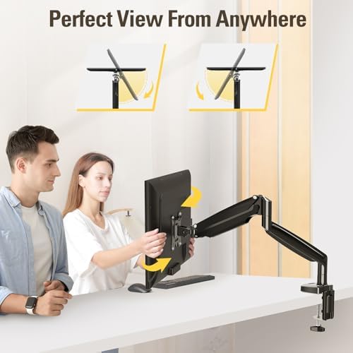 Single Monitor Mount Holds Screen up to 32", Height Adjustable Monitor Arm, Full Motion Computer Monitors Stand with Clamp/Grommet Base, VESA Mounts Fit 4.4-17.6lbs Computer, Black