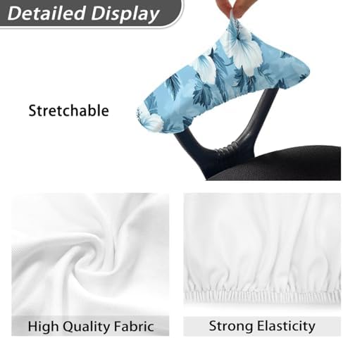 Hibiscus Print Office Desk Chair Arm Covers Protectors Washable Dust-Proof Computer Chair Armrest Covers with Elastic Edge, Blue