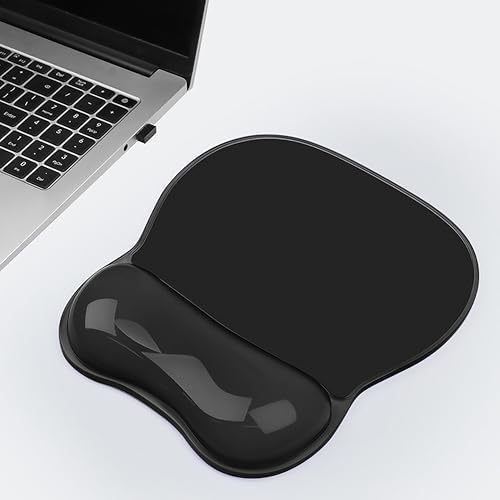 Gel Wrist Rest for Mouse,Ergonomic Mousepad with Clear Cushioned Palm Rest,Gel Mouse Pad with Wrist Support,Small Desk Mat,Office Desk Work Accessories for Women,Carpal Tunnel Relief (B-Black)