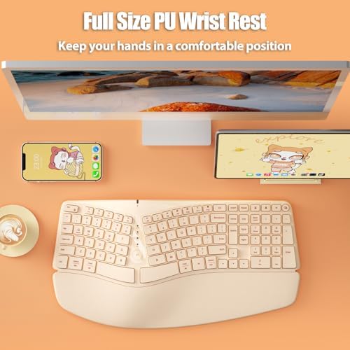 Split Ergonomic Keyboard Wireless with Cushioned Wrist & Palm Rest