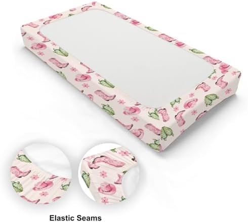 Western Cactus Flowers Floral Pattern Baby Changing Pad Cover, Unisex Western Nursery Diaper Changing Table Pad Mat Sheet for Boys Girls-16x32