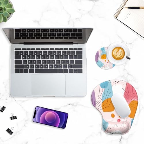 ITNRSIIET Ergonomic Mouse Pad Coaster Set with Gel Wrist Support Wrist Rest Smooth Surface Non-Slip PU Base Comfortable Office Supplies Pain Relief, 9.5 x 8.3 inches, Art Style Pattern