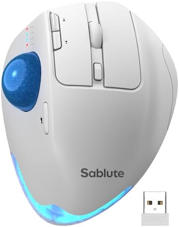 Wireless Trackball Mouse, Adjustable Angle Rechargeable Backlit-White Mouse