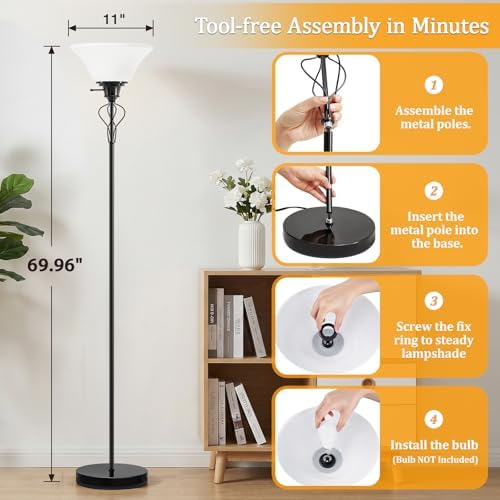 Floor Lamps for Living Room, 70" Tall Torchiere Floor Lamps, Plastic Shade