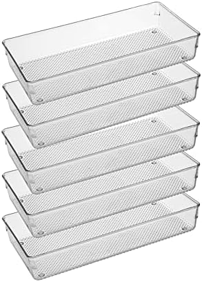 5 Pack Clear Plastic Drawer Organizer Tray Cutlery Utensil Makeups Drawer Silverware Organizers 12" X 6"