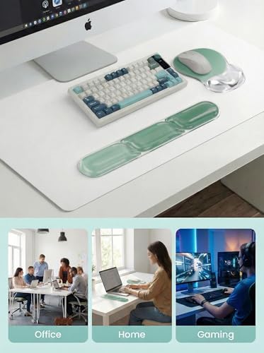AUPET Ergonomic Gel Mouse Pad and Keyboard Wrist Rest Set, Crystal Gel Cushion Support, PU Base, Smooth Tracking Surface, Easy to Clean Desk Accessories for Office Home Laptop (Gradient Mint Green)