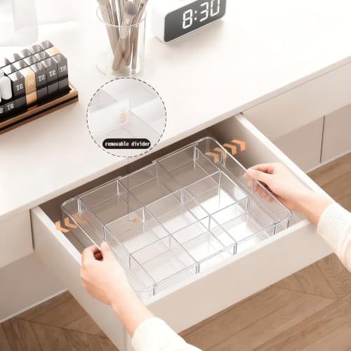 Acrylic Expandable Desk Drawer Organizer with 11 Adjustable Compartments