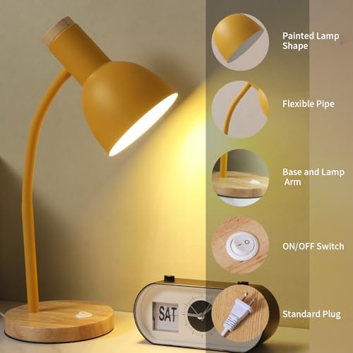 Adjustable Wooden Desk Lamp,Metal Shade Flexible Neck Table Lamp