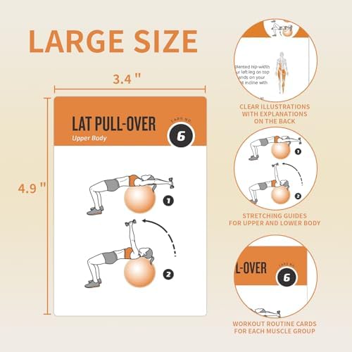 Stability Ball Workout Cards, 62 Exercises Cards Deck Large Size 5" x 3.5" Fitness Cards for Women & Men, Beginner Fitness Guide to Training Exercises at Home or Gym