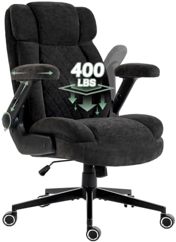 400lbs Executive Office Chair with 5D Flip Armrests, Black Fabric