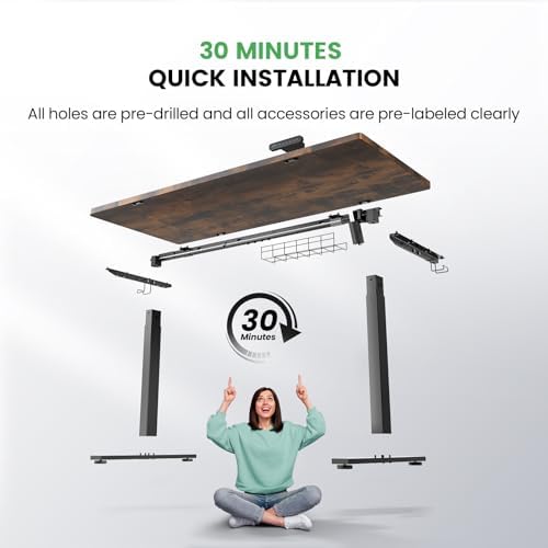 Brown 47x24 in Electric Standing Desk, 0.8 Inch Thick Tabletop