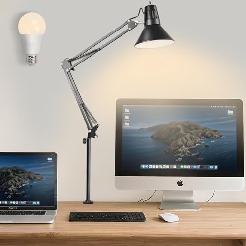 LED Clamp on Desk Lamp, 360°Adjustable Swing Arm Desk Lamp