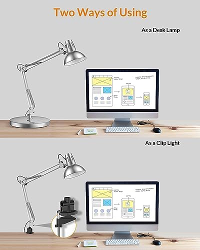 LEPOWER Metal Adjustable Desk Lamp with Clamp, Swing Arm for Home Office