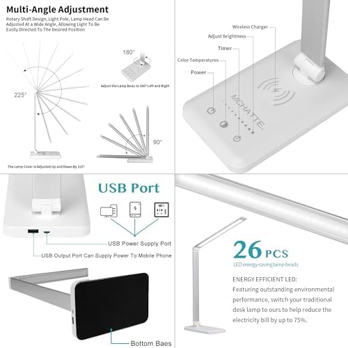 LED Desk Lamp with Wireless Charger,Touch Lamp for Home Office Dorm