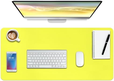 Boutilon Leather Desk Pad Protector,Non-Slip Mouse Pad,Laptop Desk Pad,Office Mouse Mat,Waterproof Leather Desk Blotter,Desk Writing Pad for Office and Home (S-Lemon,24"x 14")