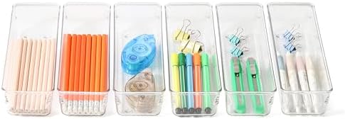 6 Set Clear Plastic Junk Drawer Organizer Vanity Curlery Utensil Makeups Organizer for Kitchen 9''X 3''