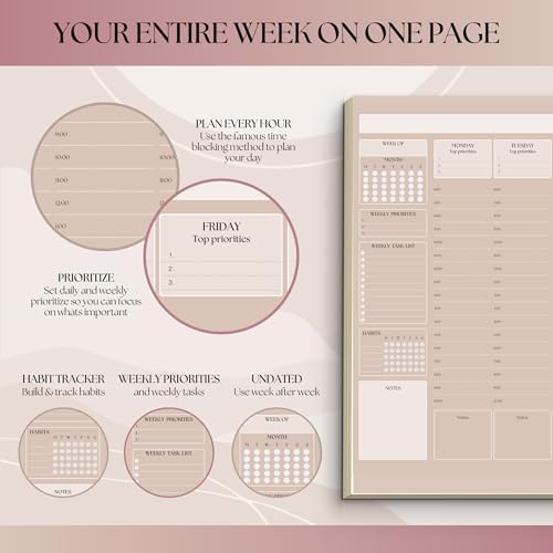 Weekly Hourly Planner Notepad, Daily Planner Desk Pad, Weekly Schedule, To Do List Note Pad, ADHD Planner | 50 Undated Tear Away Sheets | A4 (Lux)