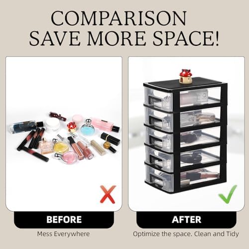 Cabilock 5 Drawer Plastic Storage Organizer Clear Desktop Drawer Storage Cabinet for Office Study Bathroom Craft Supplies