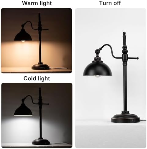Industrial Desk Lamp - Black Metal Task Lamp with 2 USB Charging Ports,Vintage Farmhouse Style for Bedroom,Coffee,Dorm,Farmhouse Decor