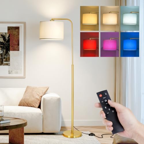 Arc Floor Lamp with Remote Control Dimmable Gold lamps for Living Room
