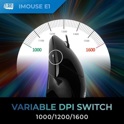 Adesso Wired Vertical Ergonomic Illuminated Optical USB Mouse, Black