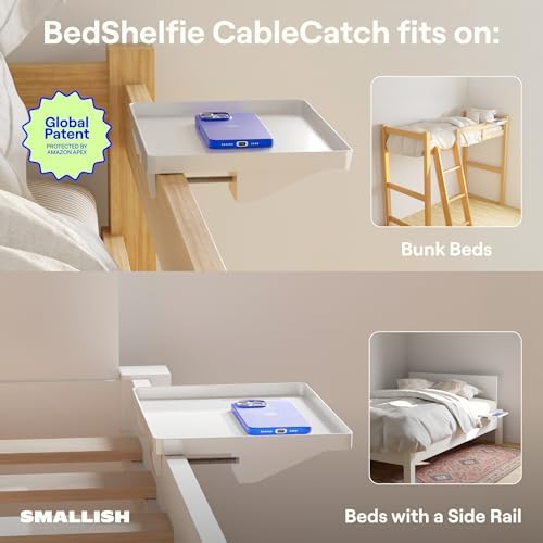 BedShelfie Bedside Shelf for Dorm Room - Cable Catch, White