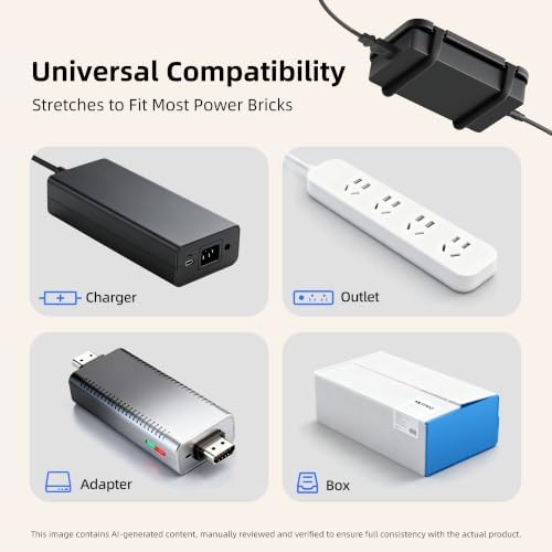 Upgraded Laptop Charger Holder,Adjustable Silicone Strap Power Brick Organizer With Heat Dissipation,Under Desk Cable Management Mount For Most Power Adapters,Chargers, Included Screws & Adhesive