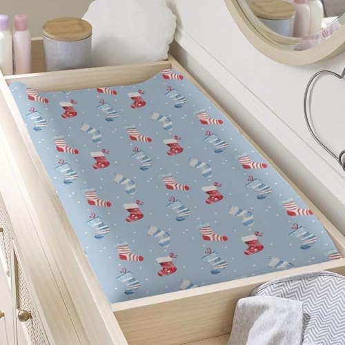 Watercolor Christmas Socks Winter Holiday Pattern Baby Changing Pad Cover, Unisex Christmas Nursery Diaper Changing Table Pad Mat Sheet for Boys Girls-16x32