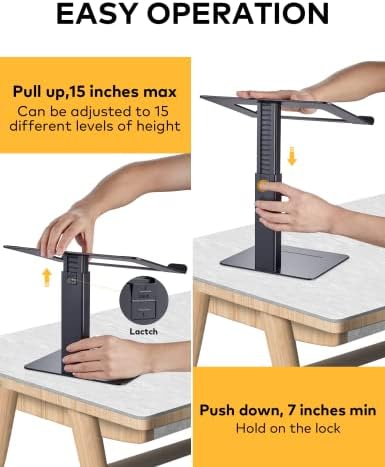 Laptop Stand for Desk, Ergonomic Sitting and Standing Laptop Riser for Notebook MacBook 11-17 Inches，DJ Laptop Stand Adjustable Height from 7-15 Inches Aluminum(Black)