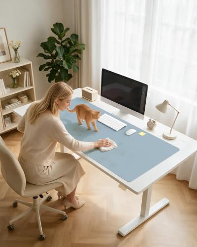 YSAGi Leather Desk Protector, Office Mat, Large Mouse Mat, Non-Slip PU Leather Blotter, Laptop Desk Mat, Waterproof Writing Pad for Office and Home(Ice Blue, 63" x 24")