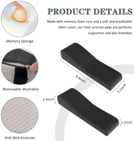 2 Pack Office Chair Armrest Pads Covers,Arm Rest Pad with Memory Foam Elbow Pillow for Forearm Pressure Relief, Arm Rest Covers for Office Chairs, Wheelchair, Comfy Gaming Chair (Black)