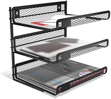 TRU RED Wire Mesh File Organizer, 3-Compartment, Matte Black, 2-Pk