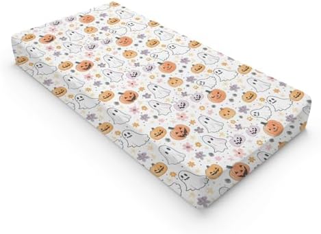 Cartoon Halloween Floral Pumpkin Flowers Pattern Baby Changing Pad Cover, Unisex Fall Winter Holiday Nursery Diaper Changing Table Pad Mat Sheet for Boys Girls-16x32
