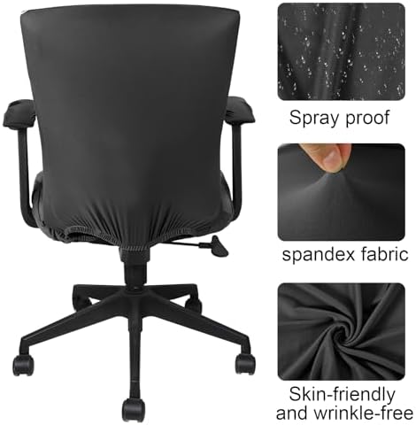 Tallew 4 Pcs Office Chair Covers Set Computer Universal Protective Stretchable Chair Seat Covers Desk Armrest Cover Slipcovers Pads Office Cushion Backrest for Rotating(Regular,Dark Grey)