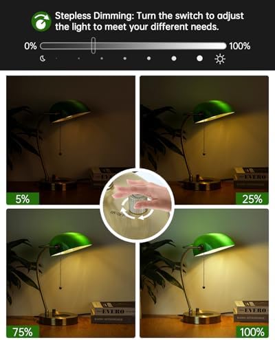 Stepless Dimmable Green Glass Bankers Desk Lamp,LED Bulb Included