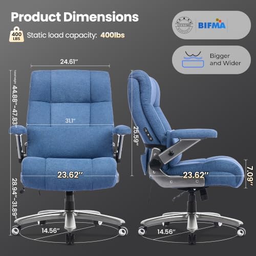 Big and Tall Office Chair with Kneading Massage, Comfy and Heavy Duty (Fabric Blue)
