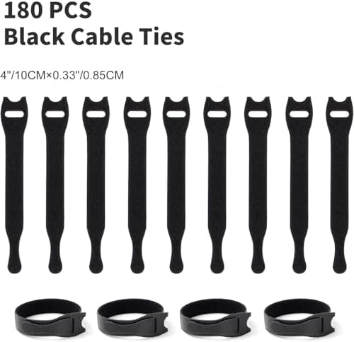OneLeaf Cable Ties Reusable, 4 Inch Black Cord Management Straps