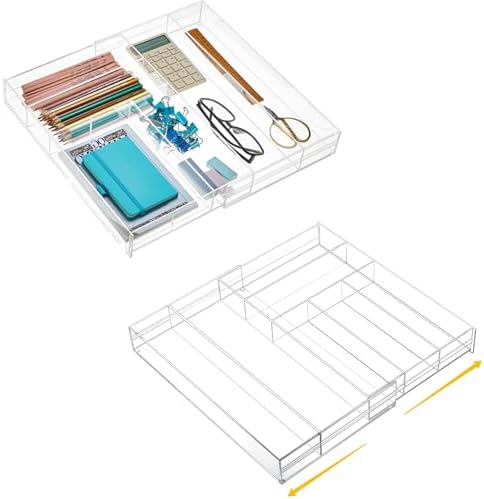 Briwooody 2 Pcs Acrylic Drawer Organizer, 15 x 18 x 2'', 7 Compartments