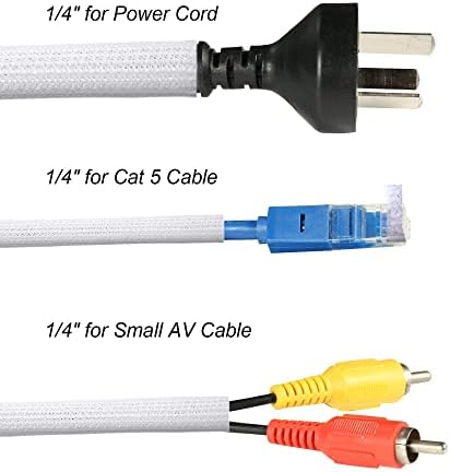 Cable Management Sleeve, Split Design, 10FT - 1/4 Inch, White